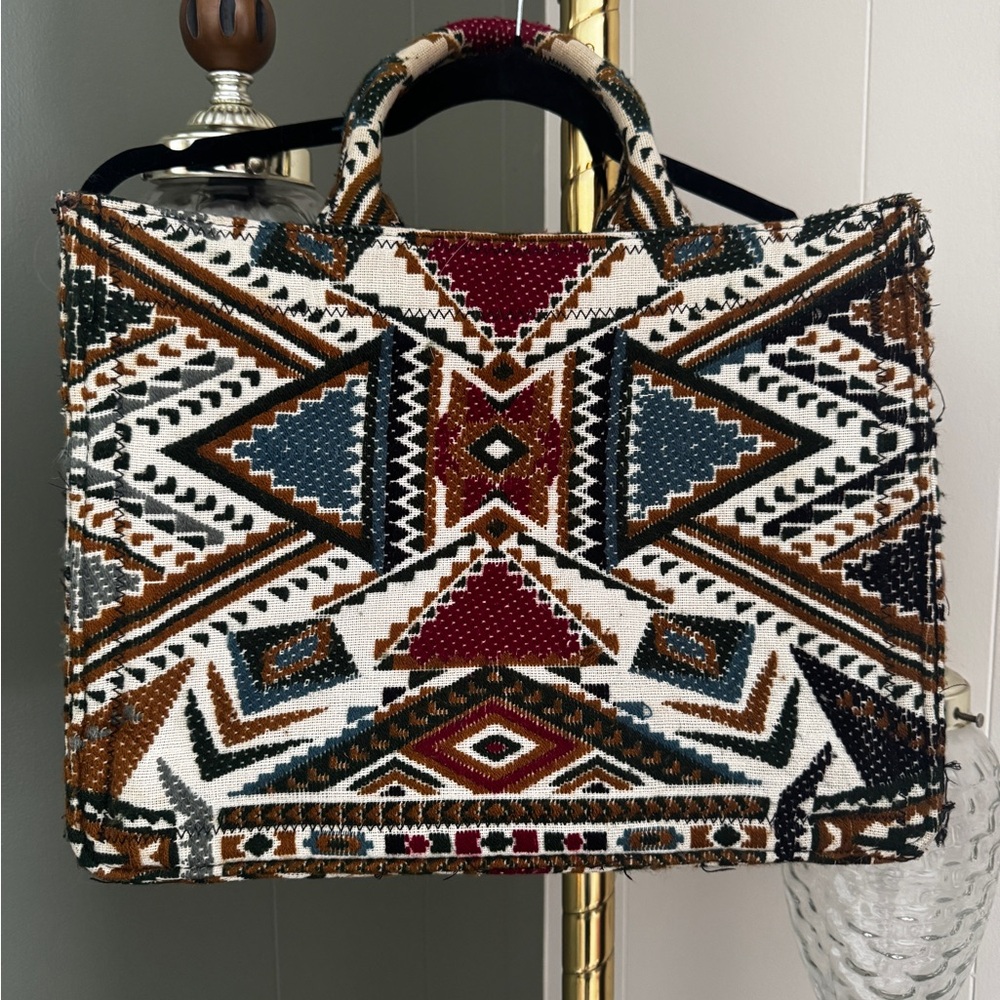 ZARA Aztec Patterned Tote Bag